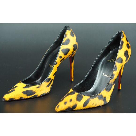 Christian Louboutin Kate 100 Leopard Hair Pointed Toe Pump SZ 37 NIB $995 Orange - Picture 12 of 12